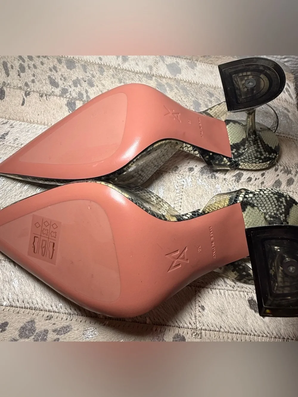 Amina Muaddi Holli Glass 95 Slingback Pumps Snake Print  SZ 36 US 6 - Picture 15 of 16